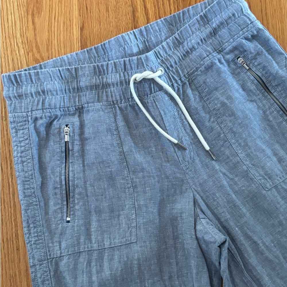 Athleta Light Blue Wide Leg Linen-Blend Pants